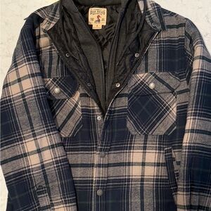 RedHead Men's Navy and Beige Plaid Shirt Jacket